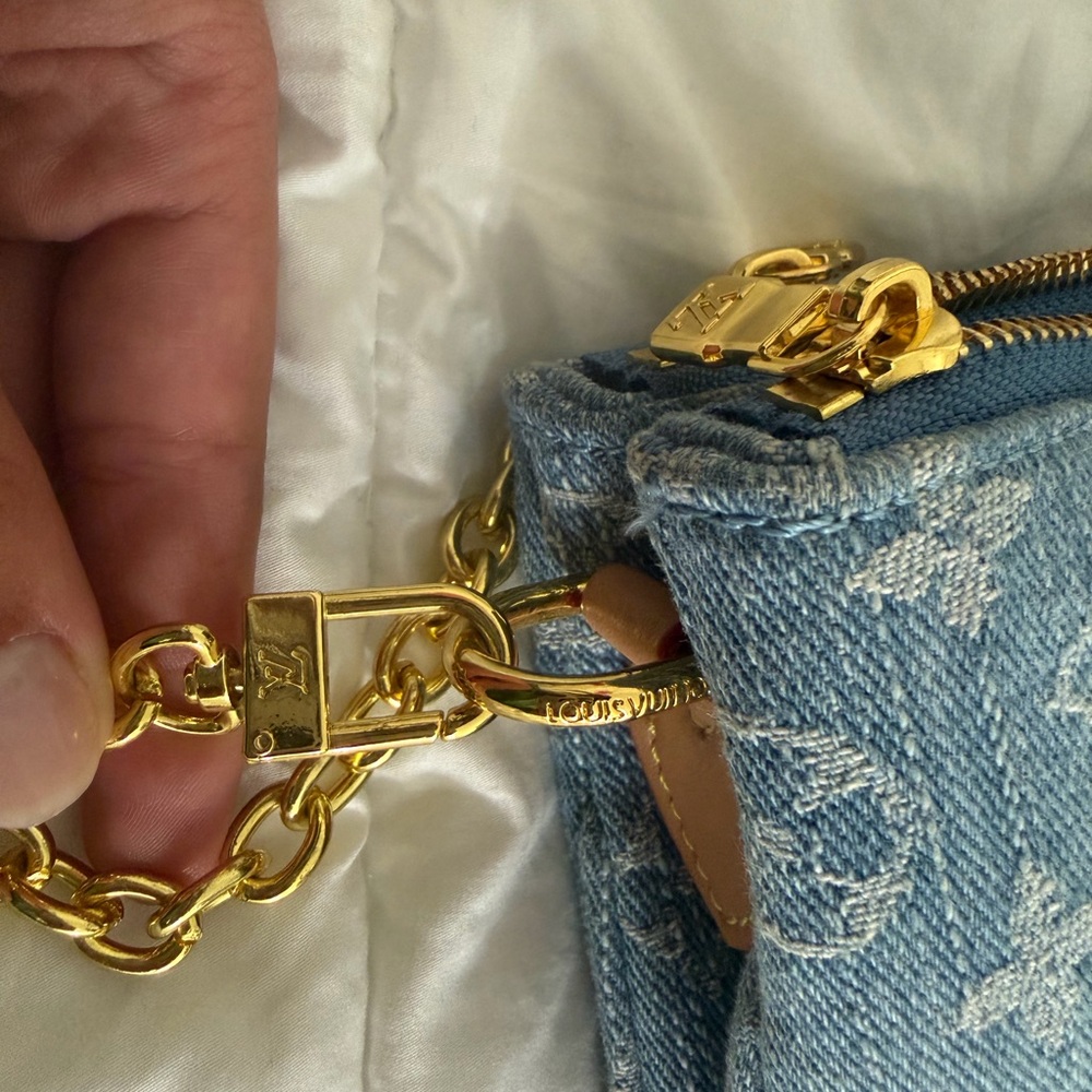 Louis Vuitton Blue Denim Clutch with Gold Chain - Picture 3 of 9